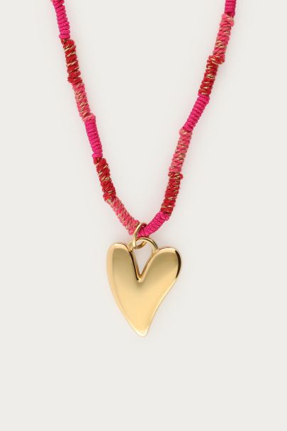 Roze lange touw ketting met hartje