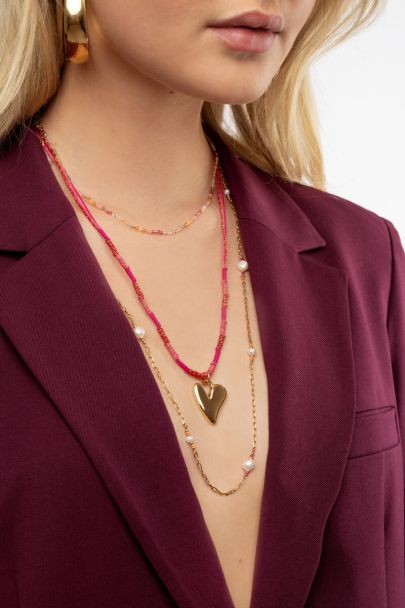 Roze lange touw ketting met hartje