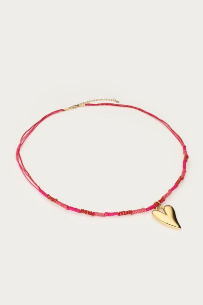 Pink long rope necklace with heart