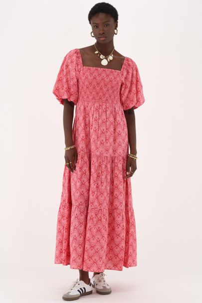 Robe maxi rose avec imprimé et manches bouffantes