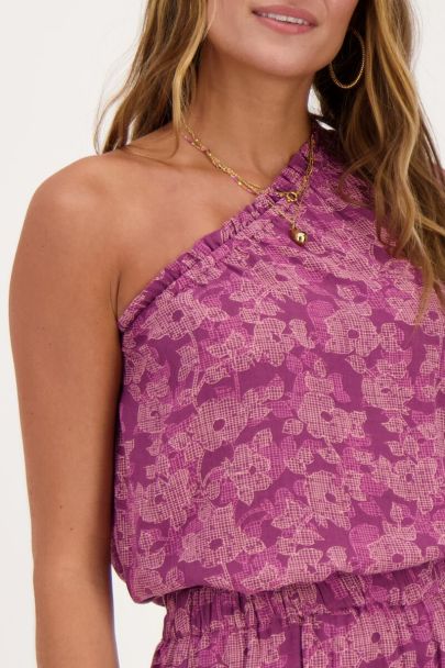 Roze one-shoulder top met bloemenprint