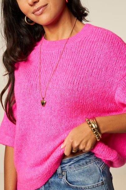 Pull oversize rose à manches courtes