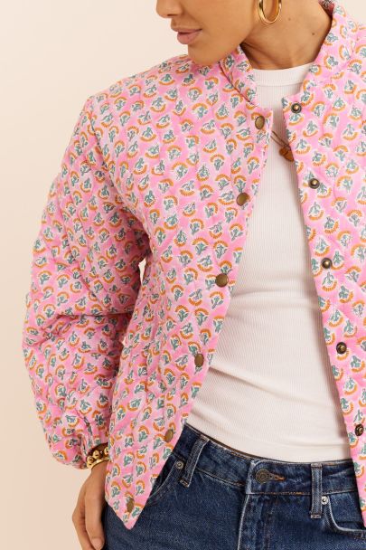 Veste bomber matelass&eacute; rose &agrave; imprim&eacute;