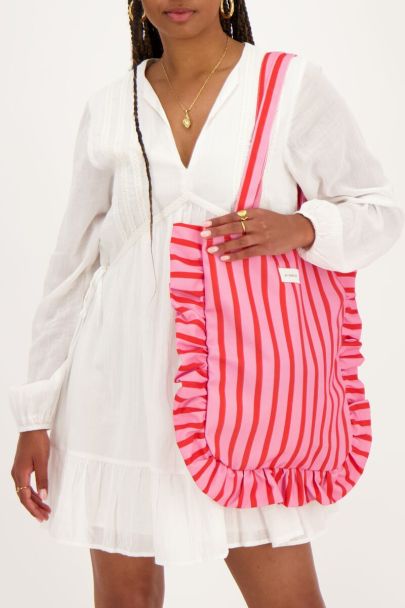 Pink-rot gestreifter Shopper mit Rüschen