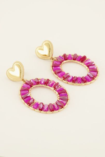 Pink round statement earrings with heart | My Jewellery
