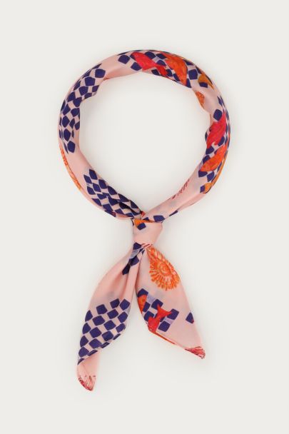 Pink satin look scarf with fish