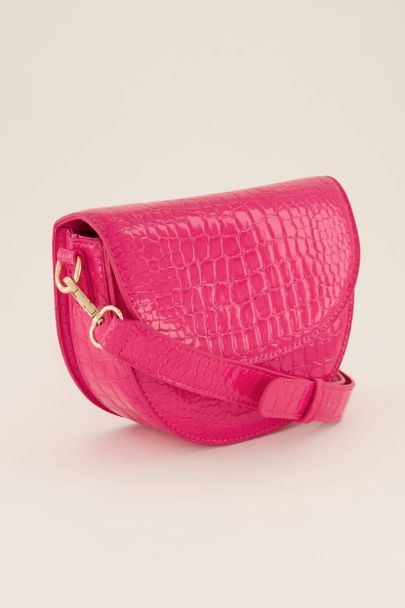 Pink shoulder bag semi-circle with croc print | My Jewellery