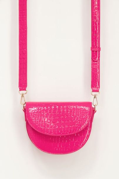 Pink shoulder bag semi-circle with croc print