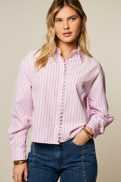 Roze gestreepte blouse met imitatieparels