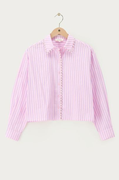 Roze gestreepte blouse met imitatieparels
