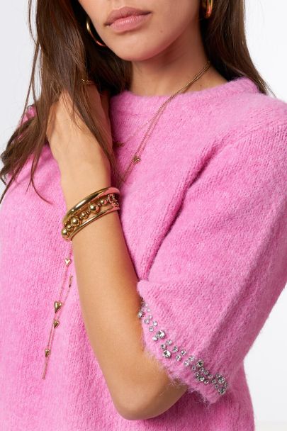 Roze trui met korte mouwen en strass