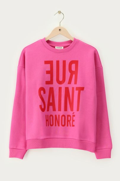 Pink sweatshirt with red print "Rue saint honoré"