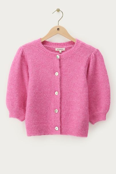 Pinke Strickjacke mit Puffärmeln