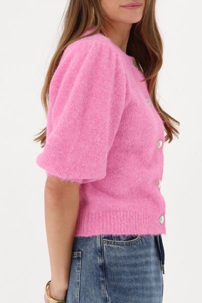 Pinke Strickjacke mit Puffärmeln