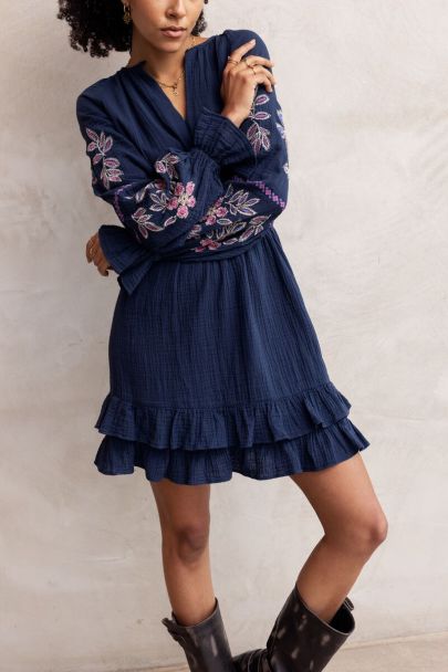 Dark blue dress with embroidery