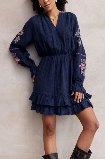 Dark blue dress with embroidery