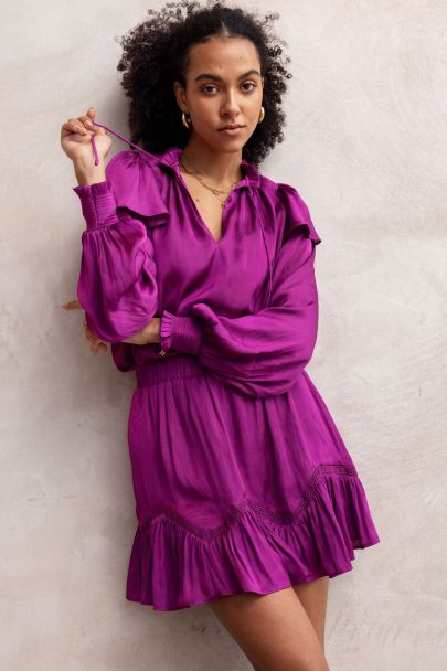 Purple blouse with ruffles and satin look 