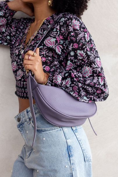 Purple cross-body bag with gold zip