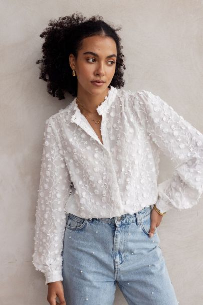 White blouse with all-over embroidery