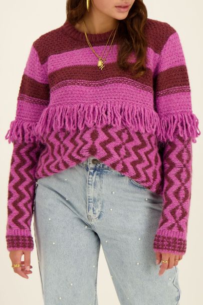 Purple-bordeaux jumper with fringes