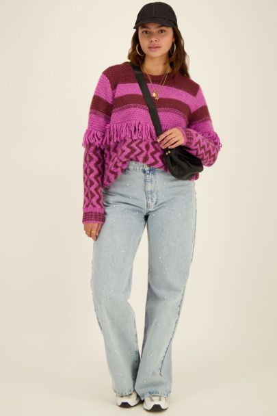 Purple-bordeaux jumper with fringes