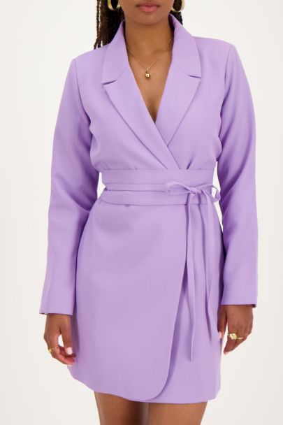 Purple drawstring blazer dress 