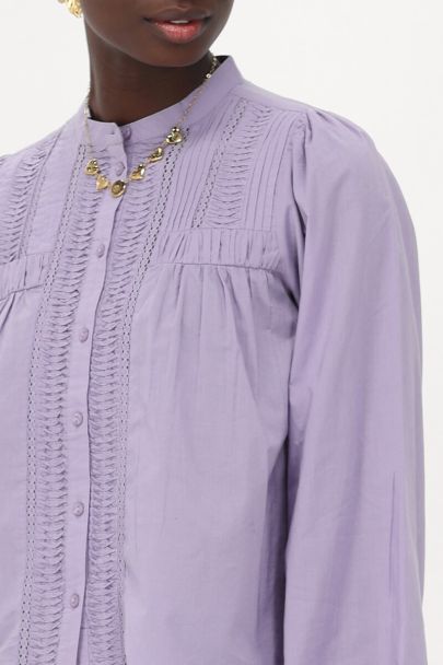 Purple blouse with pintuck and pleats