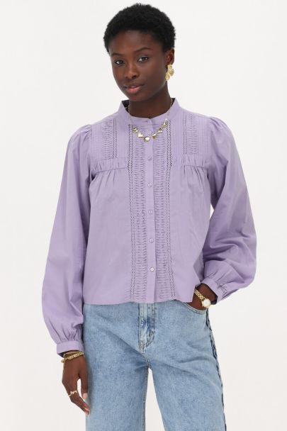 Purple blouse with pintuck and pleats