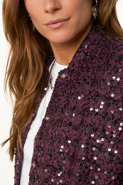 Paars bomber jacket met pailletten