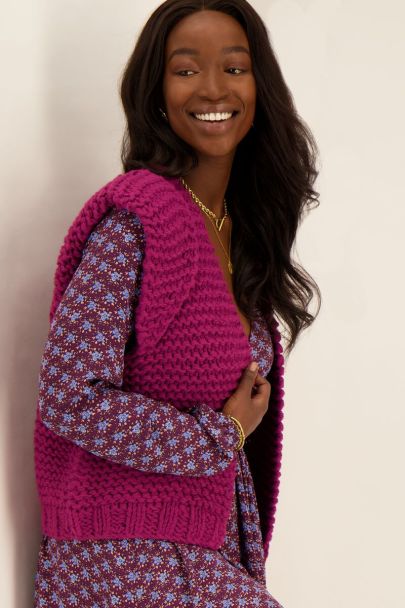 Purple chunky knit gilet with shoulder pads
