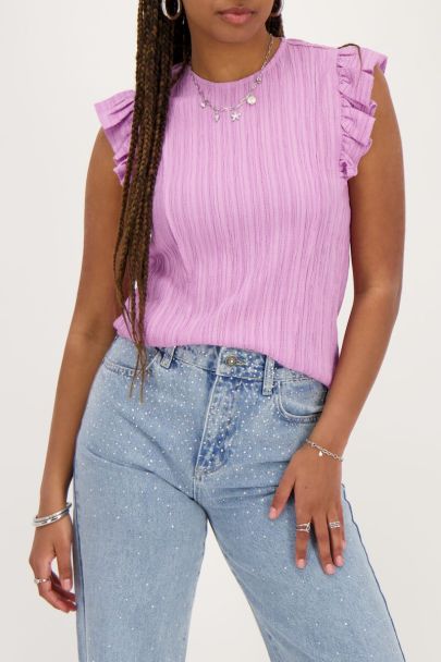 Purple crinkle top with ruffles