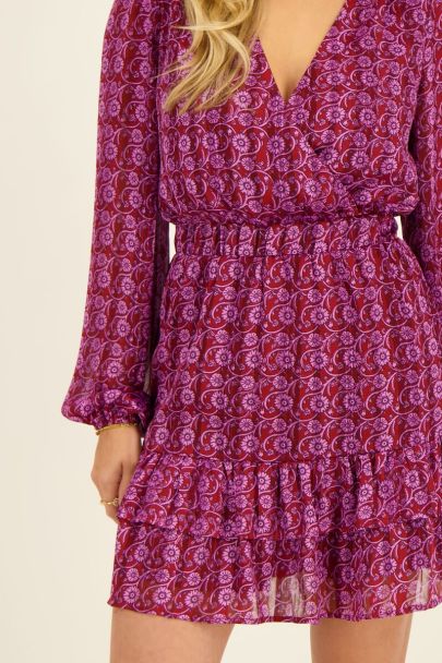 Purple dress with floral print and lurex