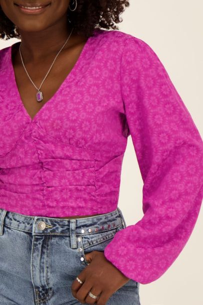 Paarse jacquard top met smock
