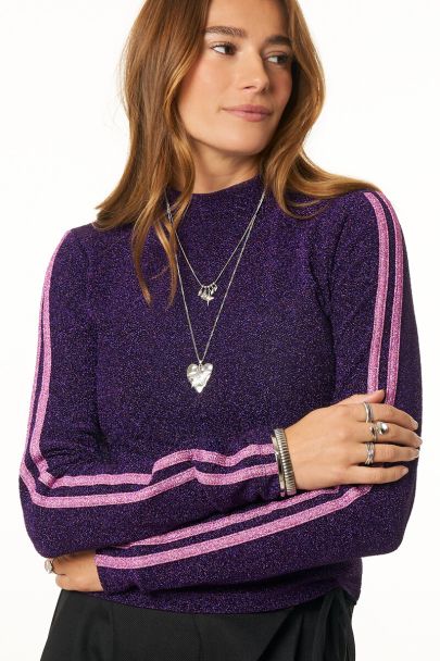 Paarse lurex top met strepen