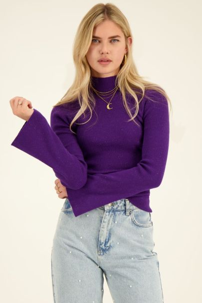 Purple lurex sweater with flared sleeves