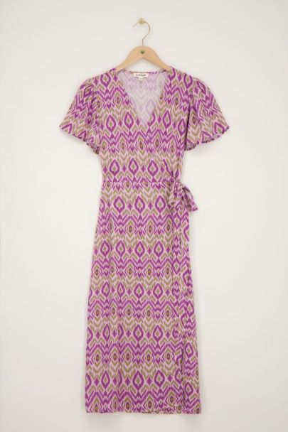 Lilafarbenes Midi-Wickelkleid mit Aztekenmuster