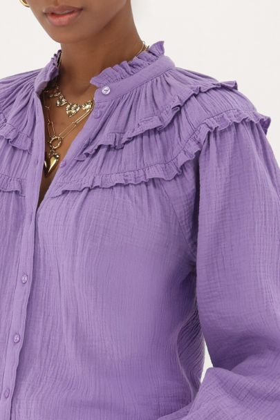 Paarse mousseline blouse met ruffles
