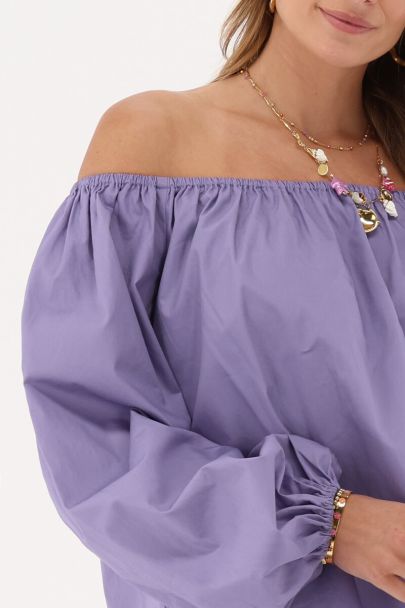 Purple off-shoulder top with balloon sleeves
