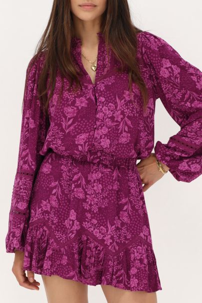 Purple & pink floral print skirt