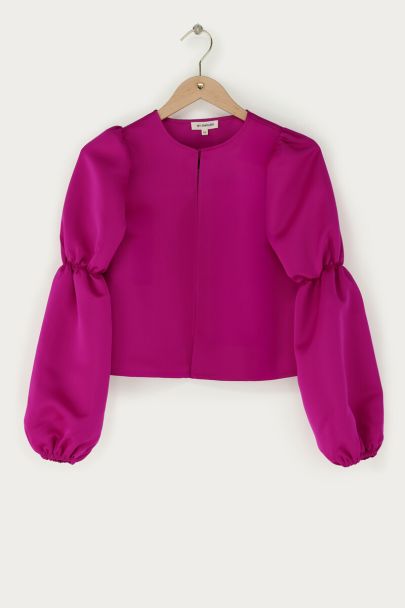 Top violet satiné à manches bouffantes 