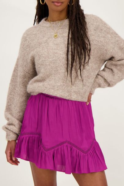 Purple skirt satin look with ruffles