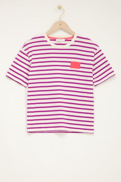 Paars gestreept T-shirt met patch | My Jewellery