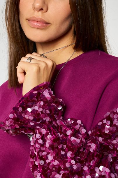 Purple sweater with sequin sleeves