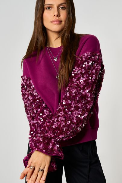 Purple sweater with sequin sleeves