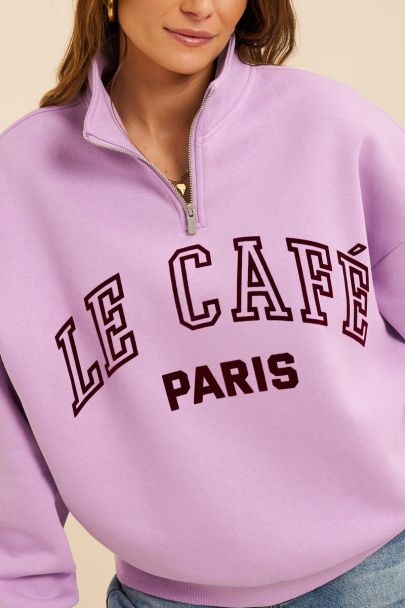 Paarse sweater met rits "Le cafe paris"