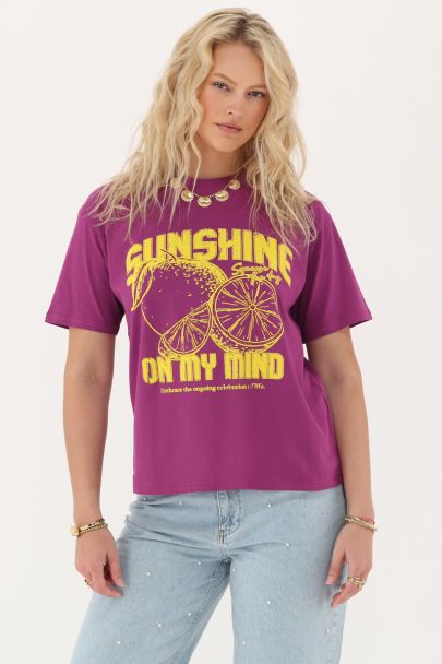 Paars T-shirt "Sunshine on my mind"