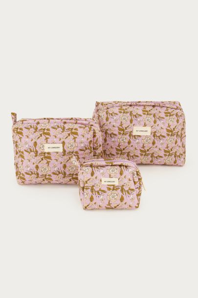 Purple toiletry bag set with floral print
