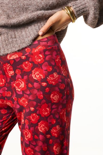 Paarse wide leg met rozen print