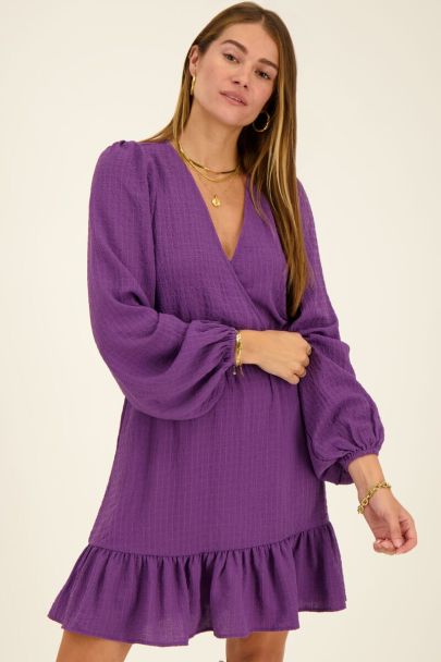 Purple wrap dress with texture