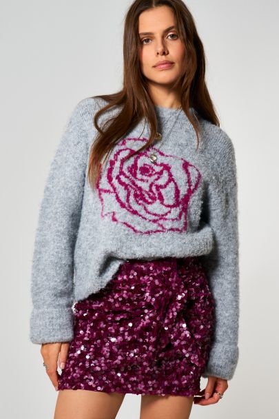 Jupe portefeuille violette avec nœud et paillettes